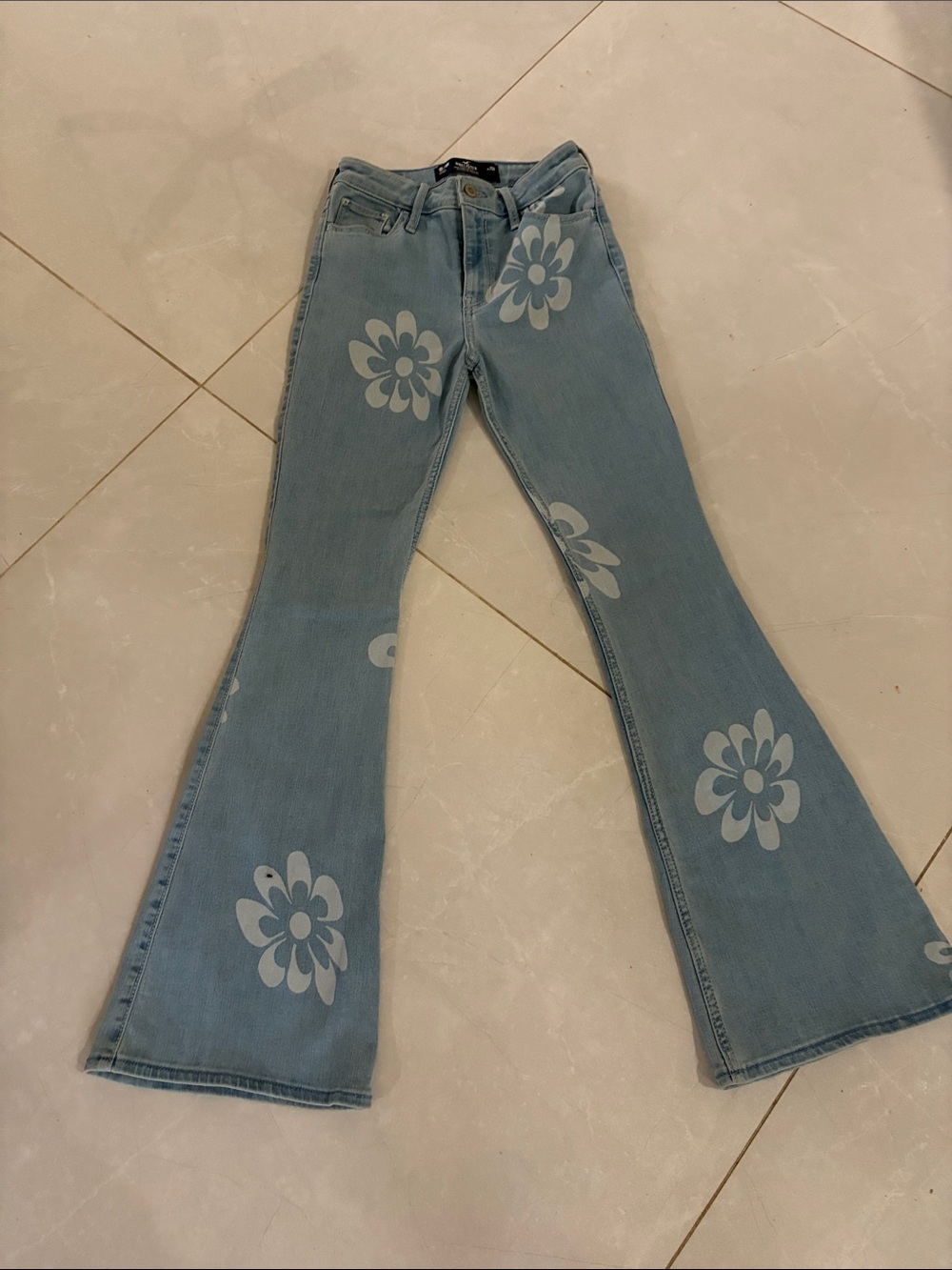 Hollister Light Blue Floral Flare Jeans